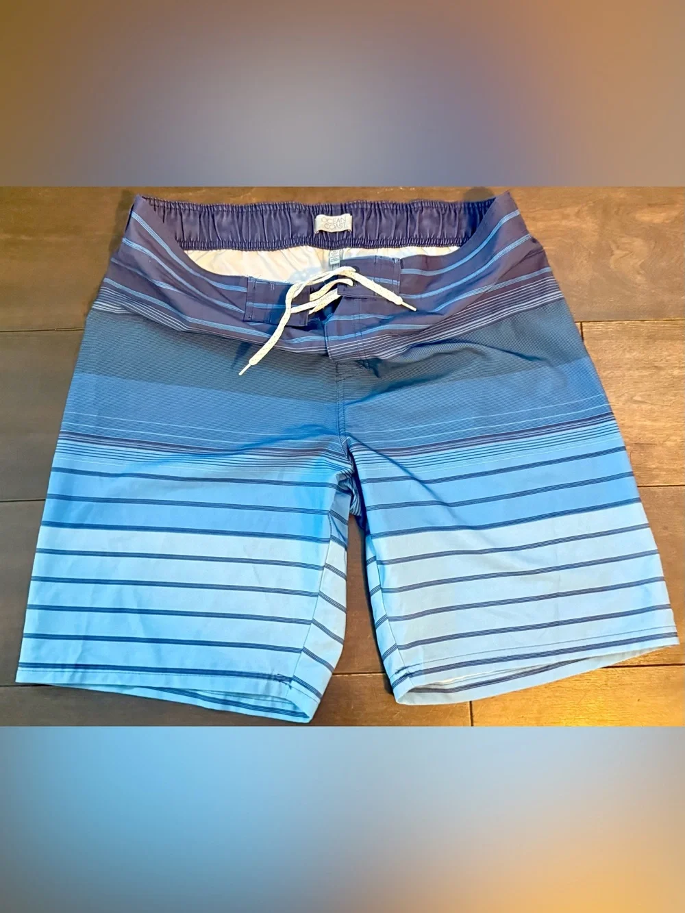 Ocean Coast Blue Striped Board Shorts Swim Trunks XL Men’s Drawstring Beach Surf
